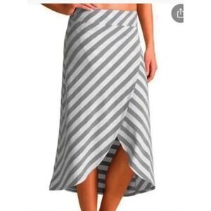 Athleta Skirt Womens Large Gray Seeing Stripes Striped High Low Wrap Jersey Knit